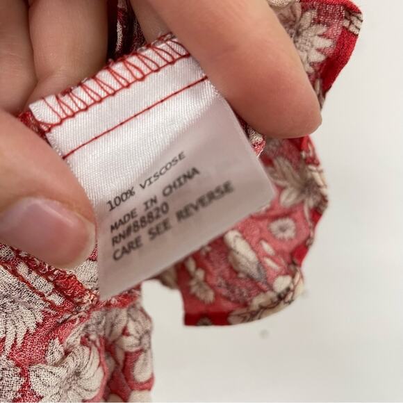 Cynthia Rowley Red Ditsy Floral Ruffled Boho Womens Blouse S Shirt Top Peasant - Picture 5 of 11